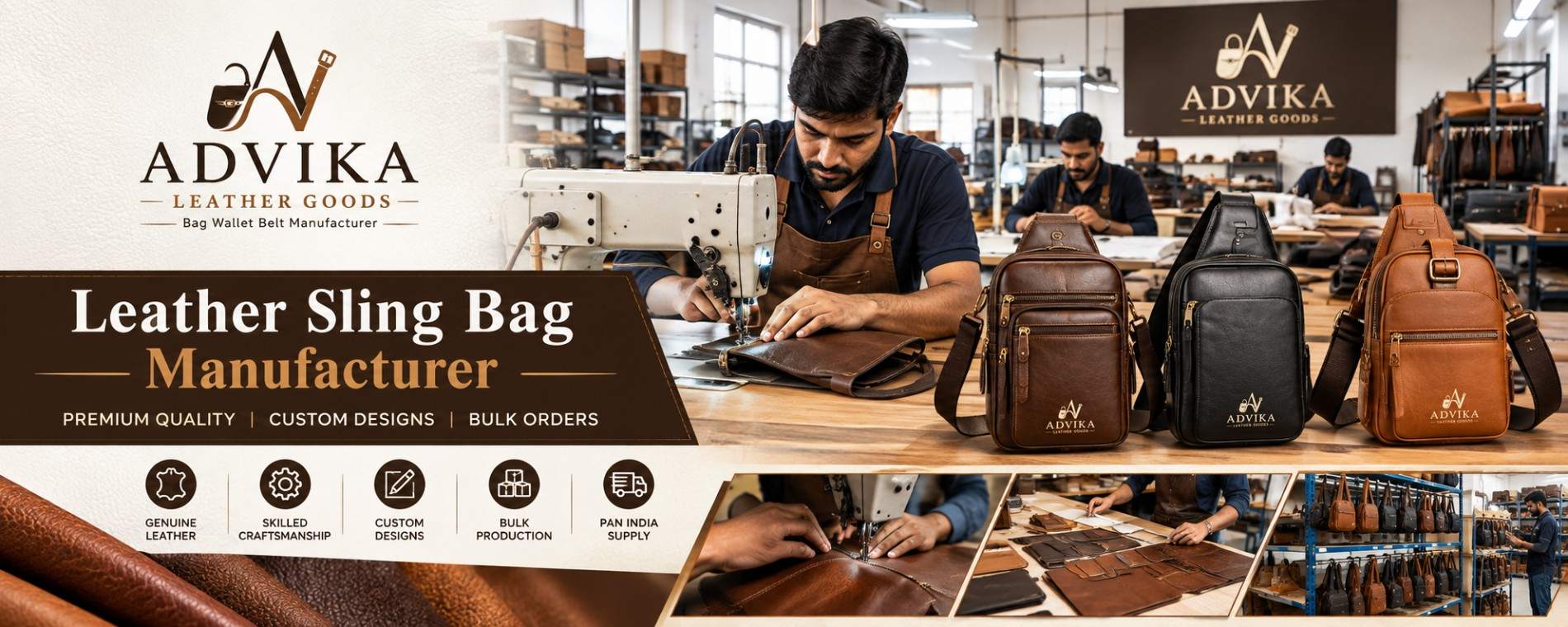Leather sling bag manufacturer Advika Leather Goods – custom OEM and private label leather sling bags